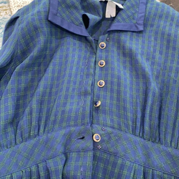 Vintage navy blue & green checkered collared dress size 14-16 with shoulder pads - Picture 8 of 9